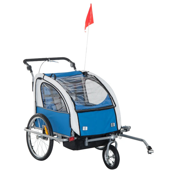 Blue 2-Seater Bike Trailer for Baby and Child with Canopy & Storage