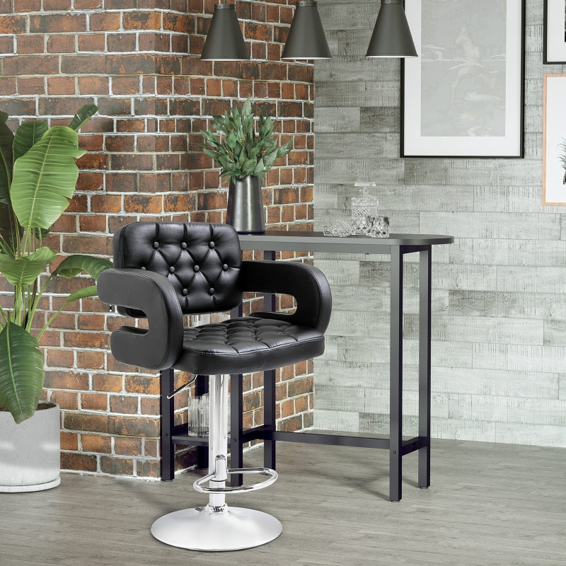 Black Swivel Bar Stool with Back and Armrest, Height Adjustable