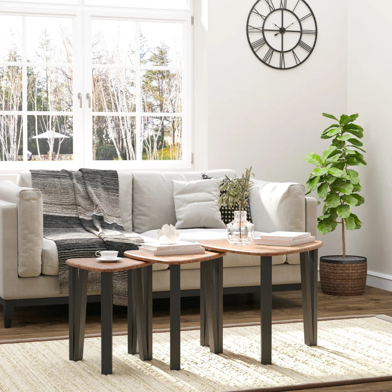 Nest of 3 Tables - Walnut Top with Metal Legs