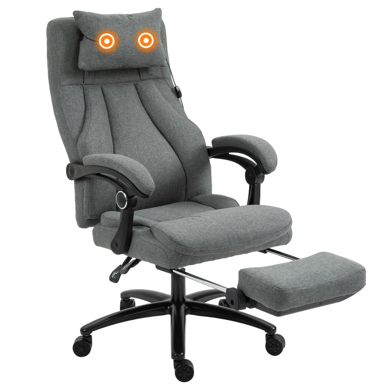 Grey Fabric Office Chair with Massage Pillow, USB Power, Footrest - High Back, 360° Swivel