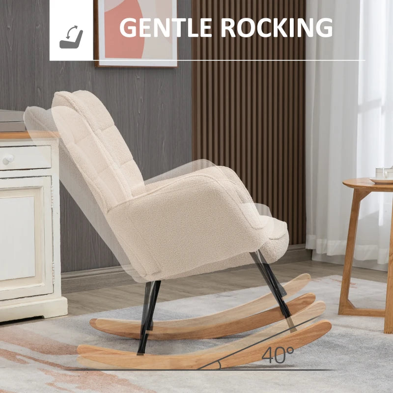 Beige Wingback Nursery Rocking Chair with Berber Fleece Seat