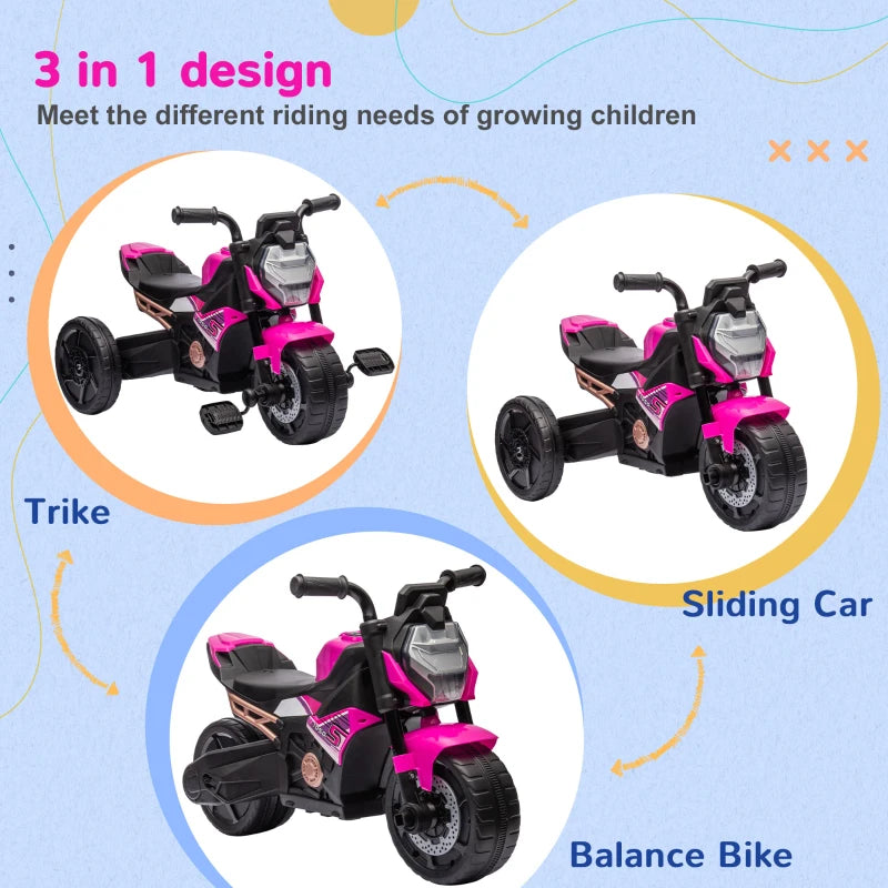 3-in-1 Pink Toddler Trike with Headlight, Music & Horn