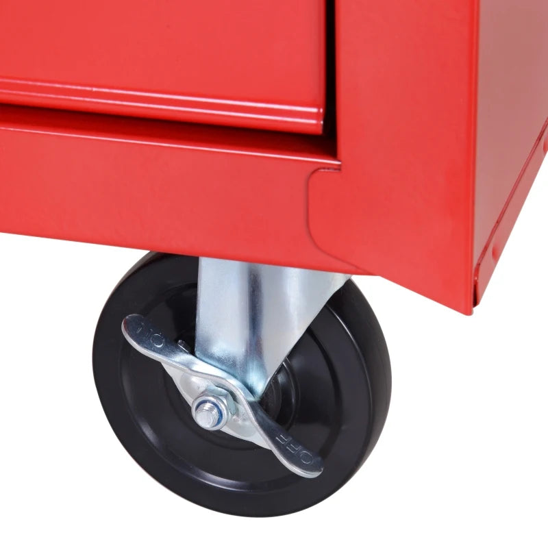 Red 5-Drawer Tool Cabinet Storage Box with Wheels and Handle