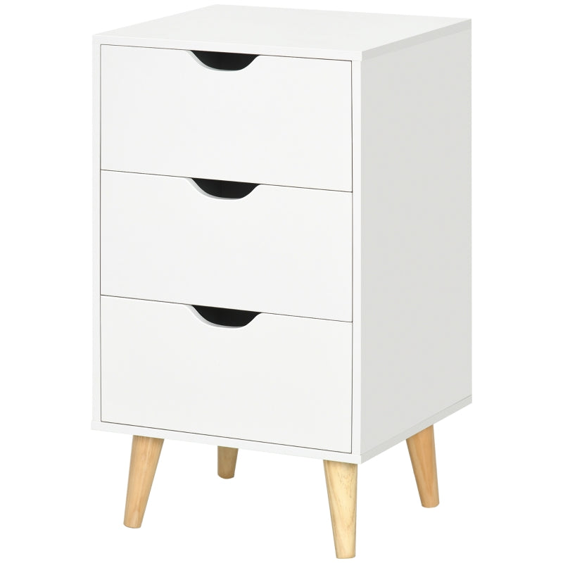 White 3-Drawer Bedside Cabinet with Wood Legs