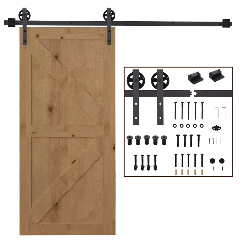 6ft Black Sliding Barn Door Kit for Single Wooden Door