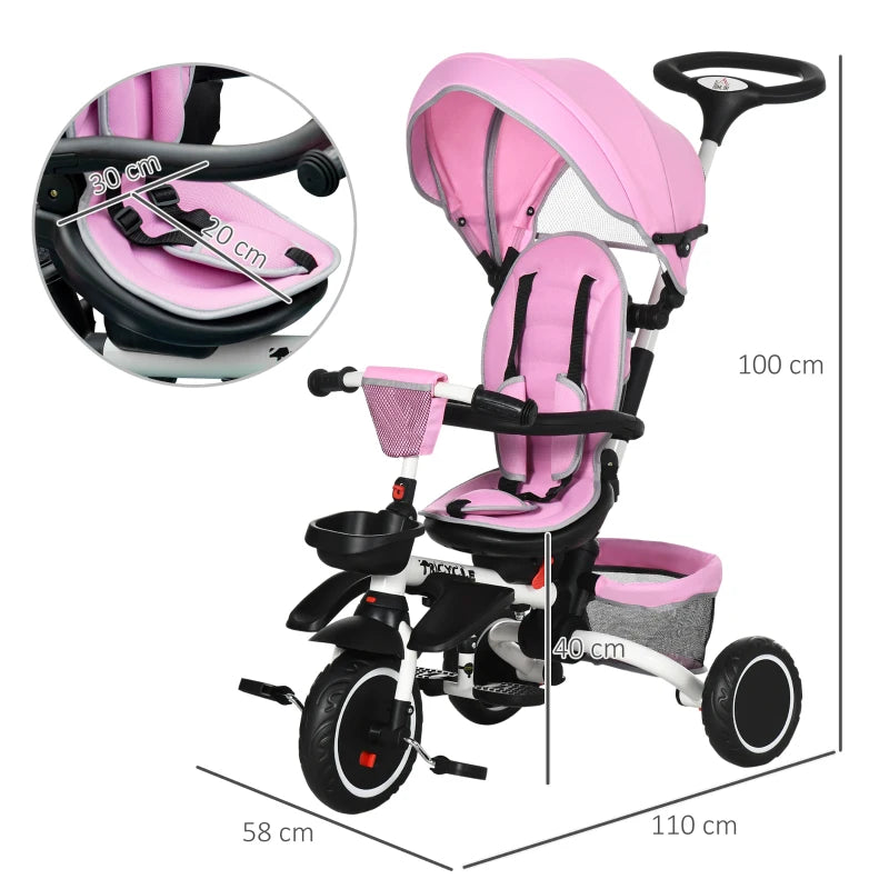 3-in-1 Pink Kids Tricycle with Rotating Seat & Adjustable Handle