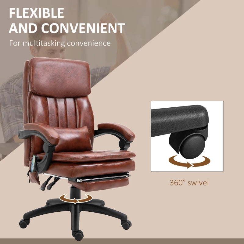 Brown Massage Office Chair with Footrest & Reclining Back