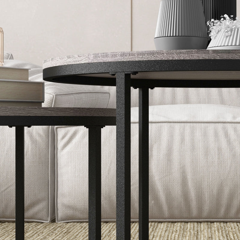 Wood Effect Black Nesting Coffee Tables Set