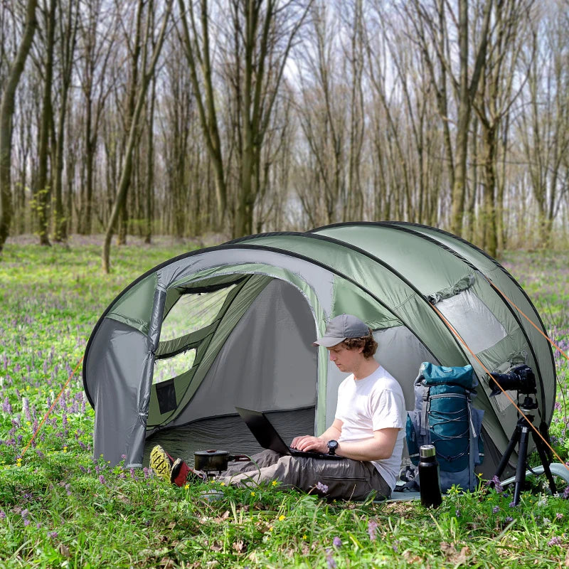 Dark Green 4-5 Person Pop-up Waterproof Camping Tent with Windows