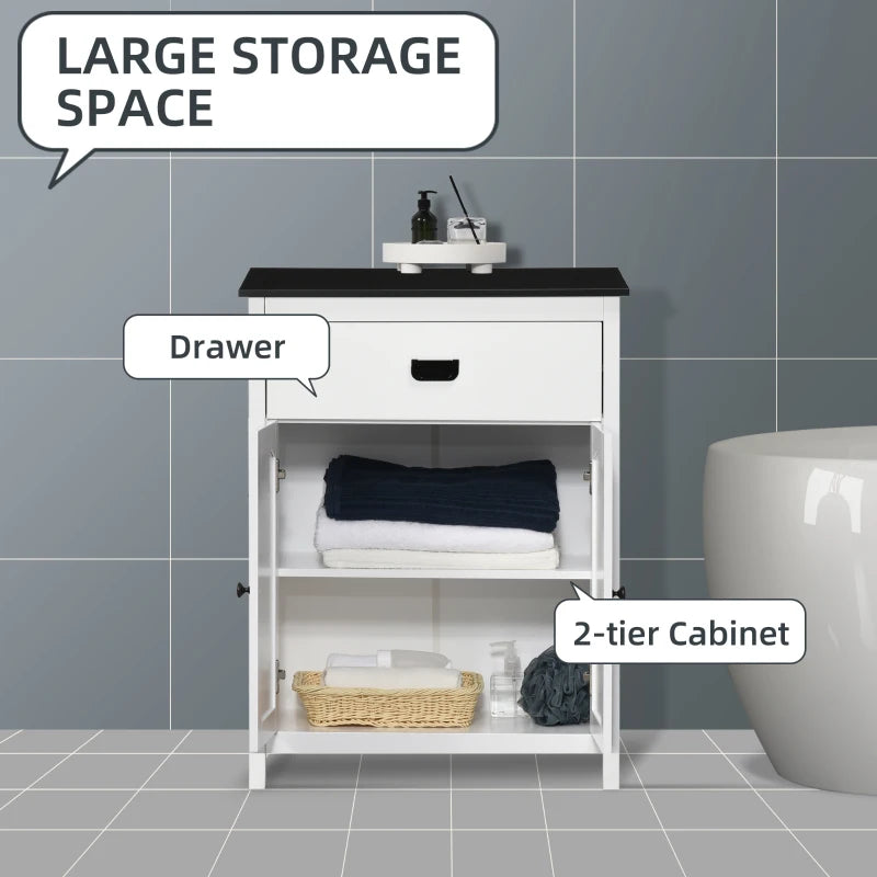 White Bathroom Storage Cabinet with Drawer and Double Doors