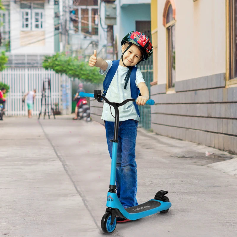 Blue Electric Scooter with 120W Motor, Battery Display, Adjustable Height, Rear Brake - Ages 6+