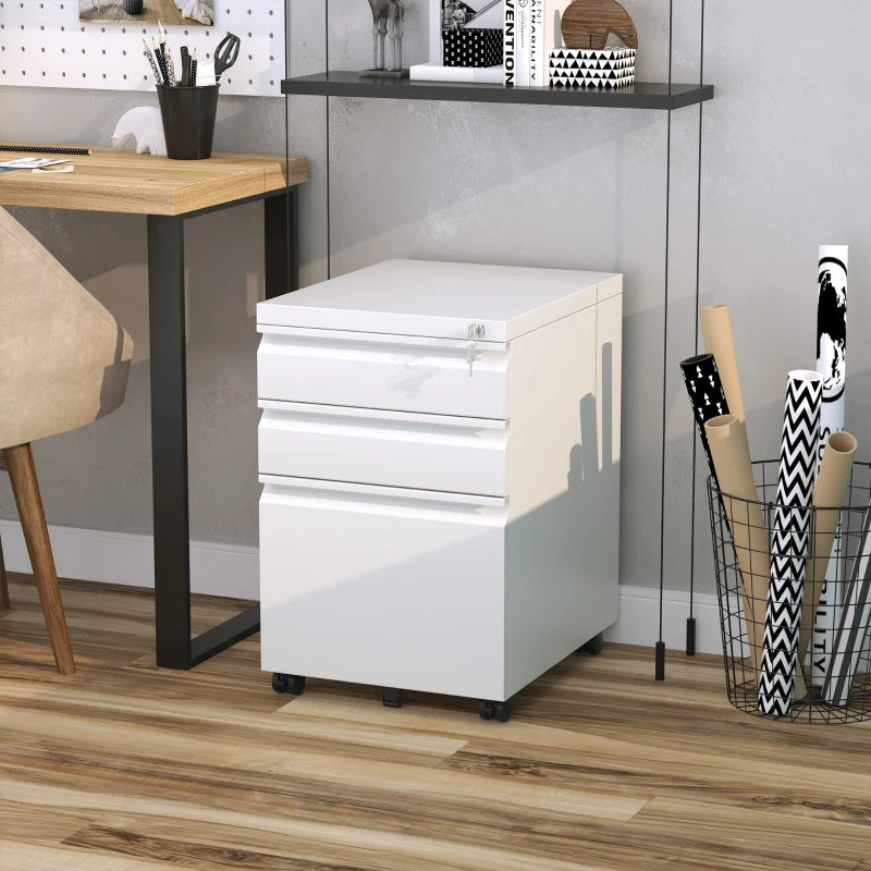 White 3-Drawer Lockable Metal File Cabinet for Letter A4 Legal Size