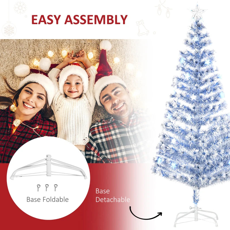 6ft Pre-Lit White Blue Fibre Optic Christmas Tree with LED Lights