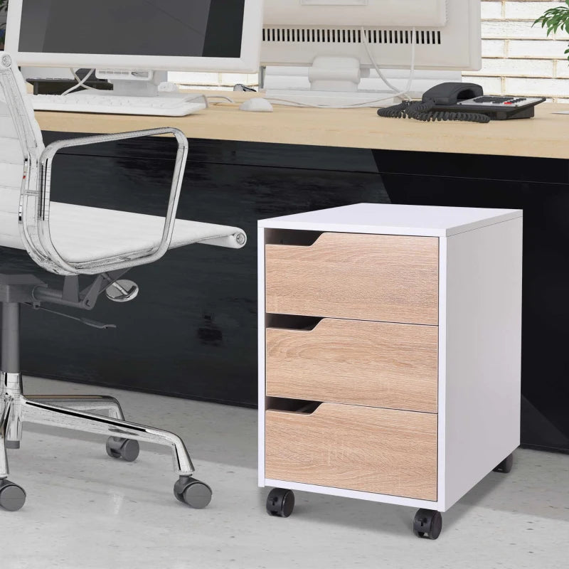 Oak 3-Drawer Mobile File Cabinet with Wheels for Home Office