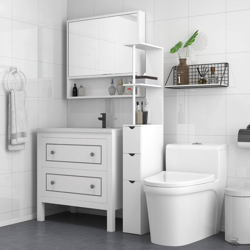 White Slim Bathroom Storage Cabinet with Drawers and 2-Tier Shelf