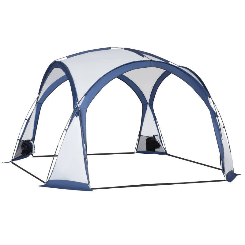 6-8 Person White and Blue Dome Camping Tent with 4 Zipped Doors