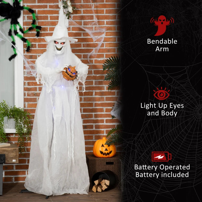 Life Size White Witch Skeleton Halloween Decoration with Light-Up Eyes