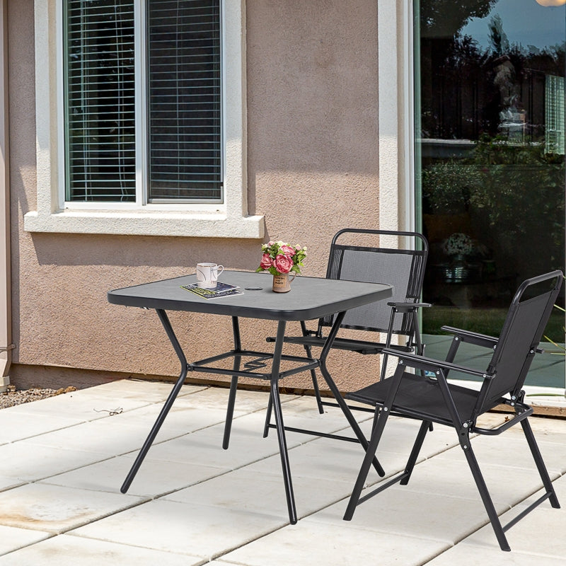 Square Outdoor Bistro Table with Faux-Marbled Top and Umbrella Hole - Garden Coffee Table (Grey)