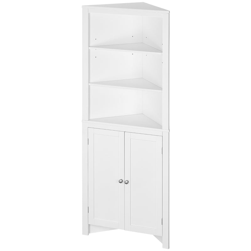 White Triangle Bathroom Storage Cabinet with Cupboard and Shelves