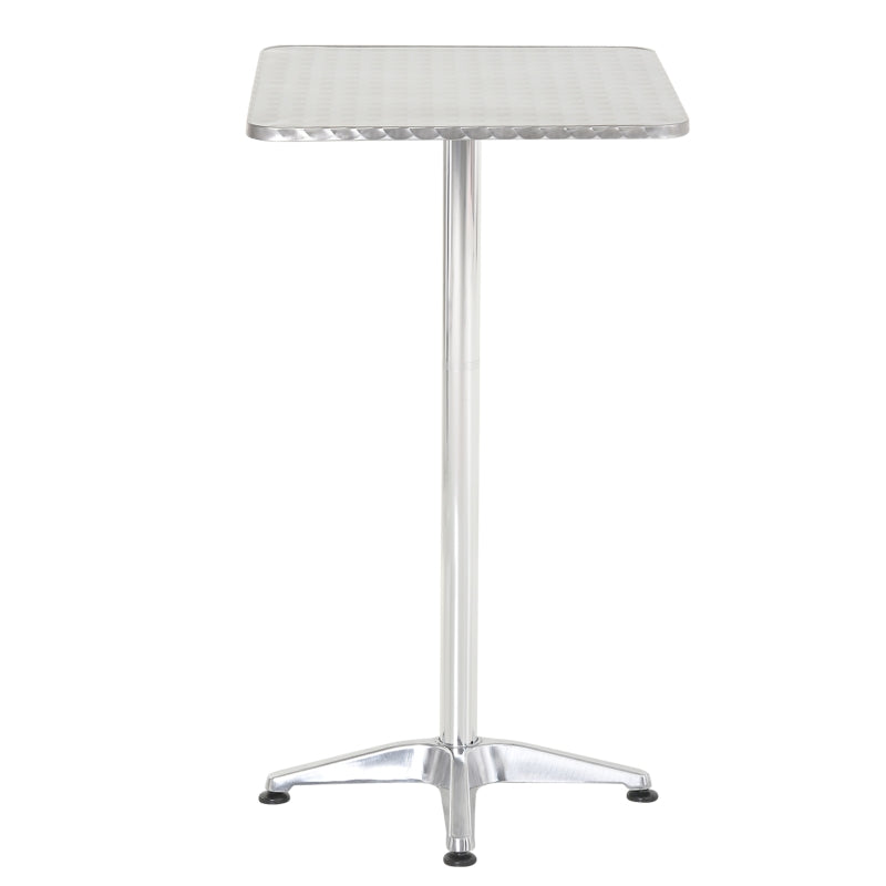 Stainless Steel Top Square Bistro Table - Height Adjustable, Aluminium Edge - 60 x 60cm (Silver)