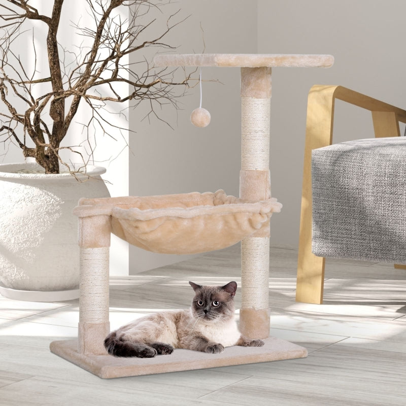 Beige Cat Tree with Scratching Posts and Hammock