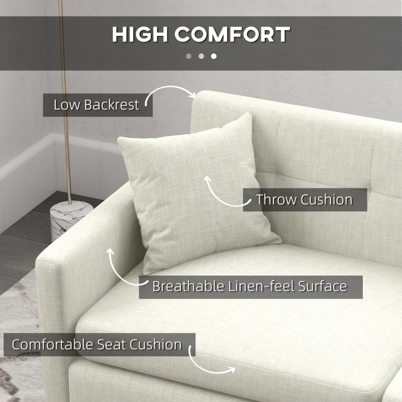 Beige Fabric 2 Seater Sofa with Storage Pockets and Steel Legs