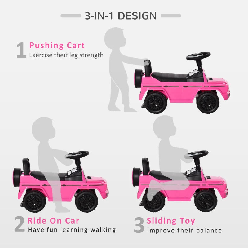 Kids Pink 3-in-1 Licensed Ride-On Slider - Toddler Push Car 12-36 Months