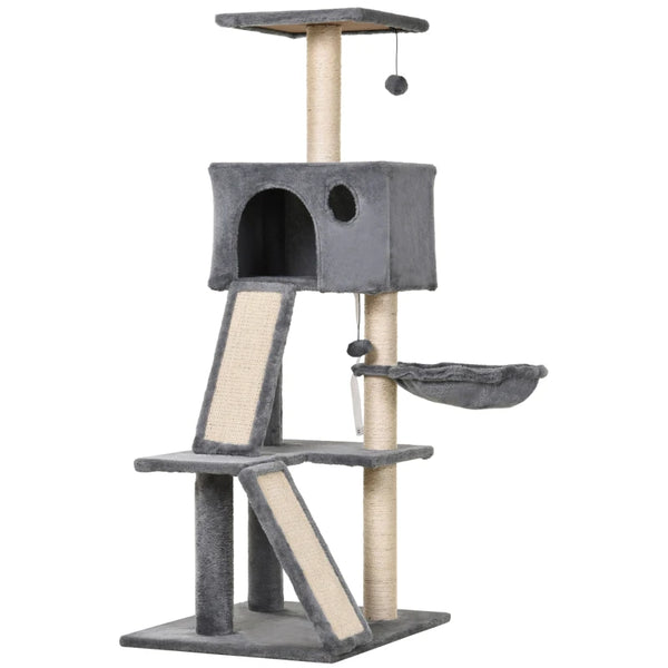 Cat Tree Tower with Sisal Scratching Posts and Ladders - Grey