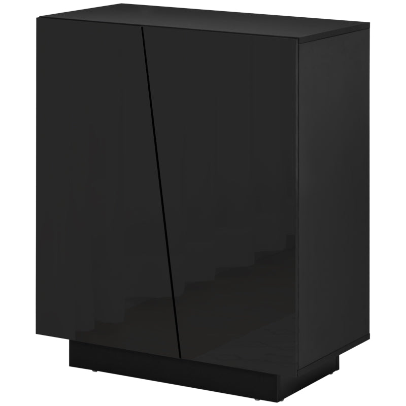 Black High Gloss Freestanding Storage Cabinet with Adjustable Shelves