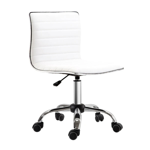 White Mid-Back Swivel Office Chair with Armless Design