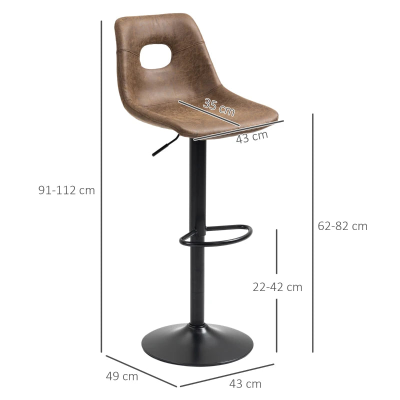 Brown Faux Leather Adjustable Bar Stools Set of 2