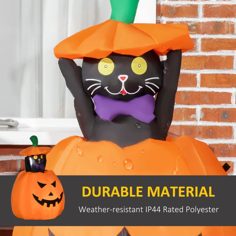 4ft Inflatable Halloween Pumpkin with Lifting Cat, Outdoor LED Display - Orange