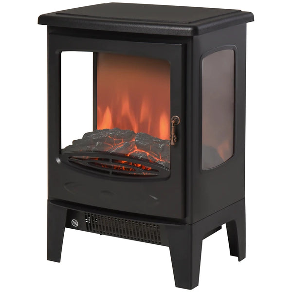 Black Electric Fireplace Heater with Adjustable Flame