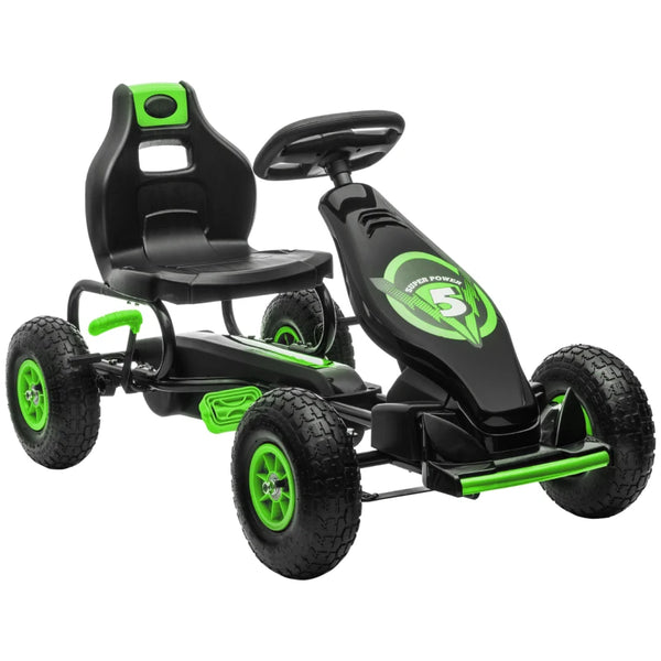 Green Kids Pedal Go Kart with Adjustable Seat and Inflatable Tyres