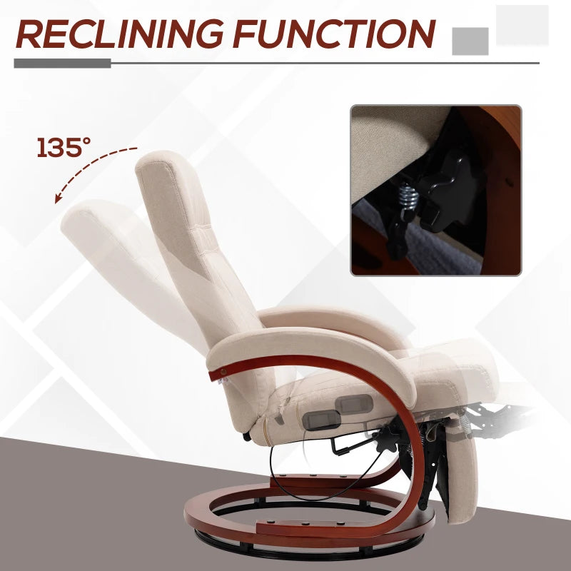 Beige Swivel Reclining Chair with Footrest
