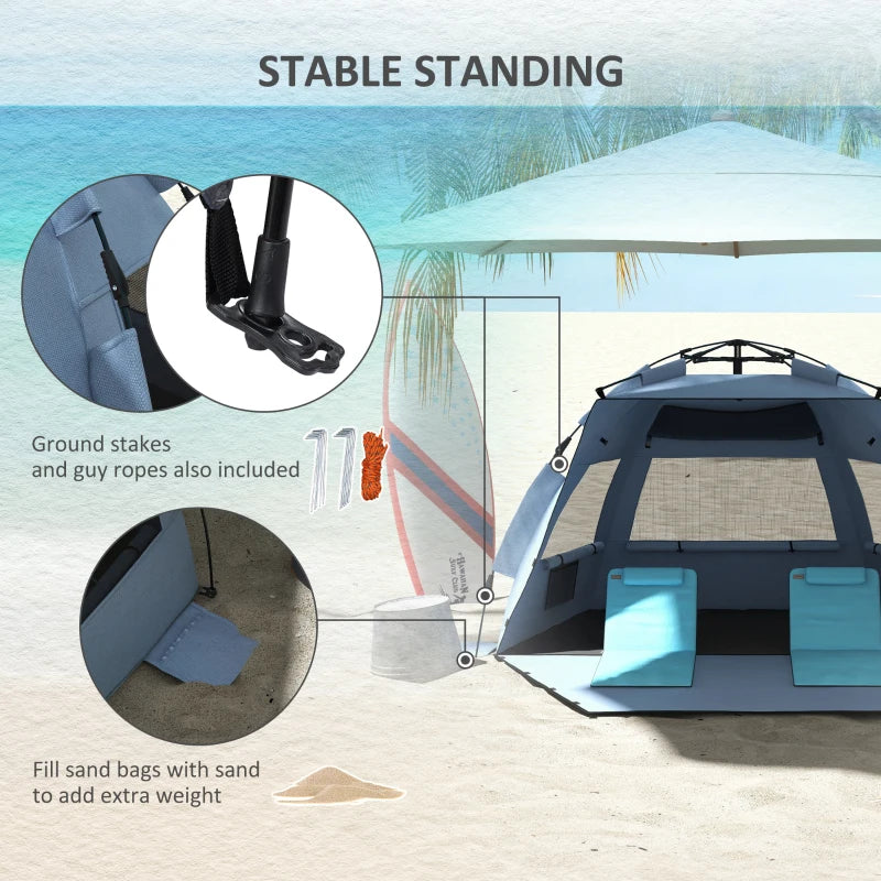 Light Blue Pop Up Beach Tent for 2-3 People with Sun Protection and Carry Bag