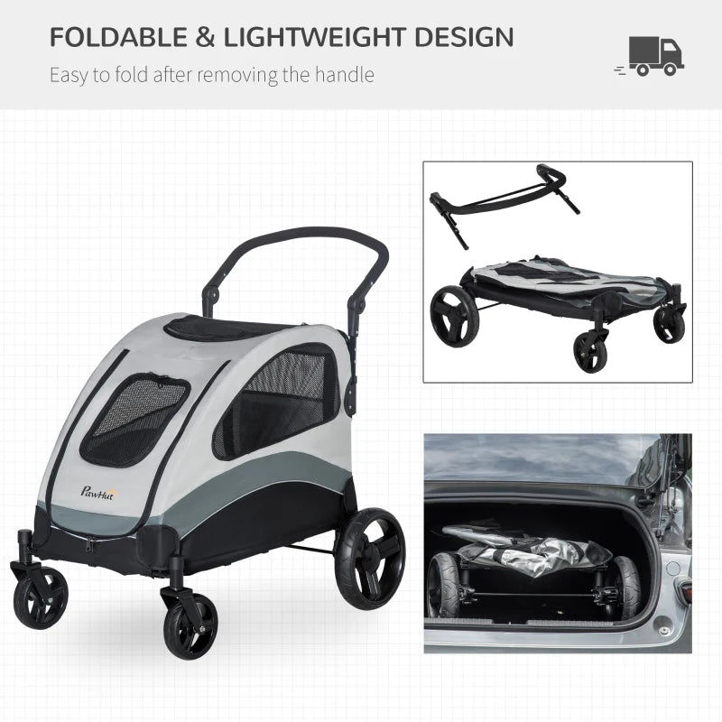 Grey Pet Stroller for Medium Pets with Safety Features