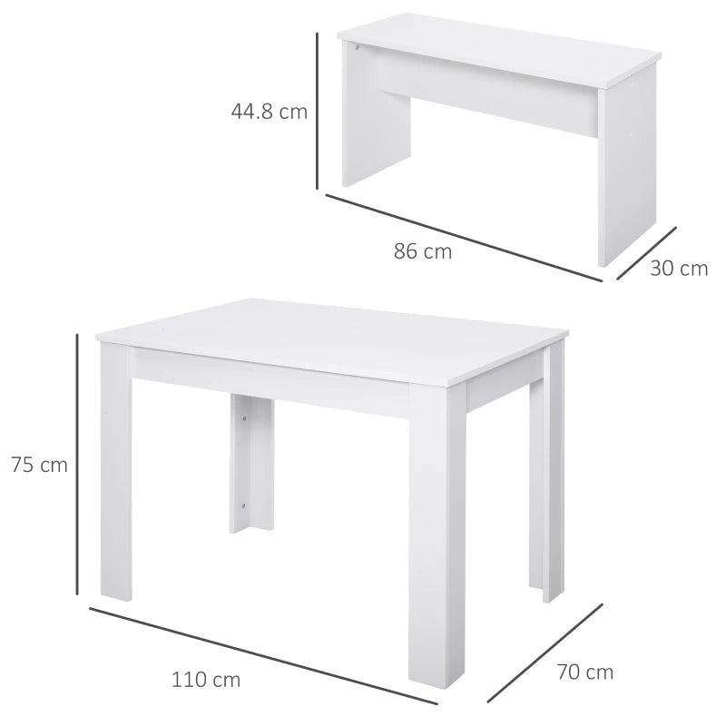 White 3-Piece Dining Set with Table and Benches for Compact Spaces