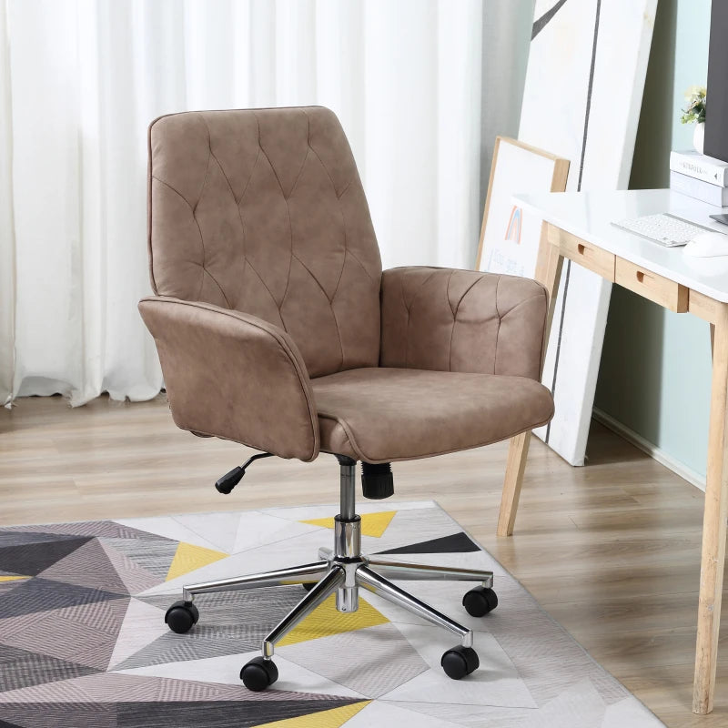 Microfibre Office Swivel Chair, Height Adjustable with Armrest, Coffee