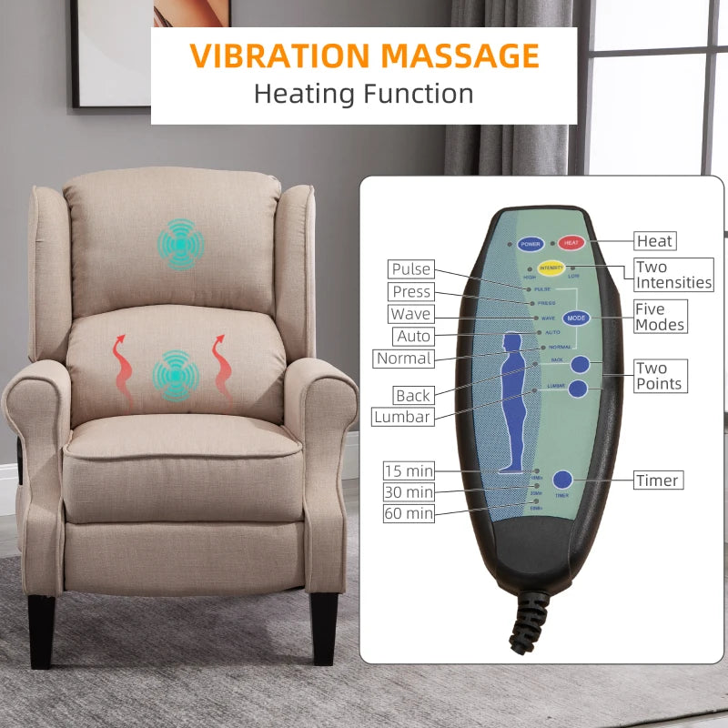 Beige Heated Massage Recliner with Footrest