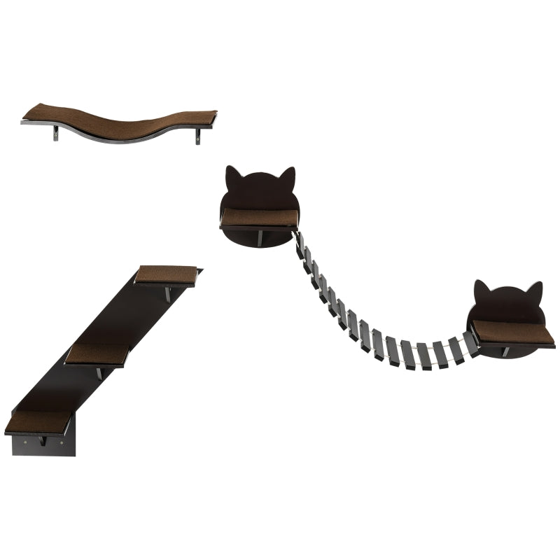 Cat Climbing Wall Shelves Set, Coffee Brown