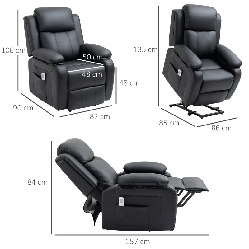 Black Electric Power Lift Recliner Chair with Vibration Massage and Remote Control