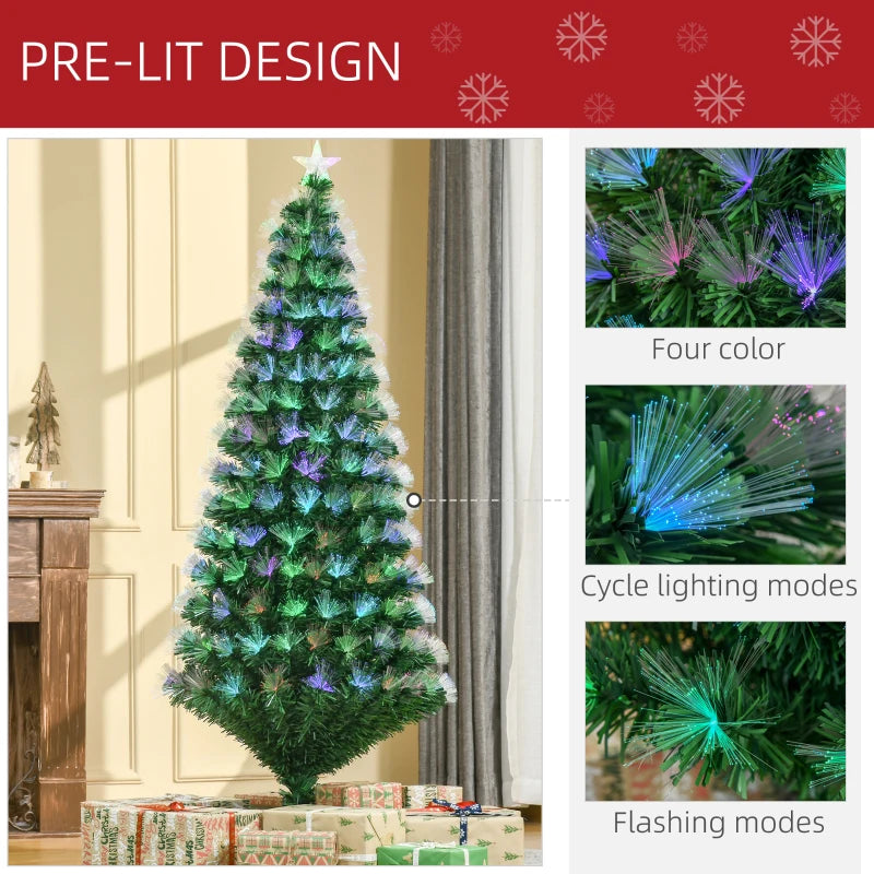 6FT Multicoloured Fibre Optic Christmas Tree with Pre-Lit Modes