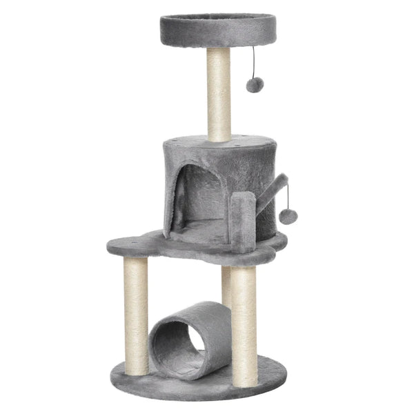 Grey Cat Climbing Tower with Scratching Post and Bed