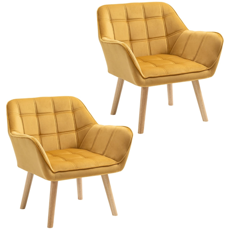 Yellow Modern Armchairs Set of 2 with Wide Arms and Slanted Back