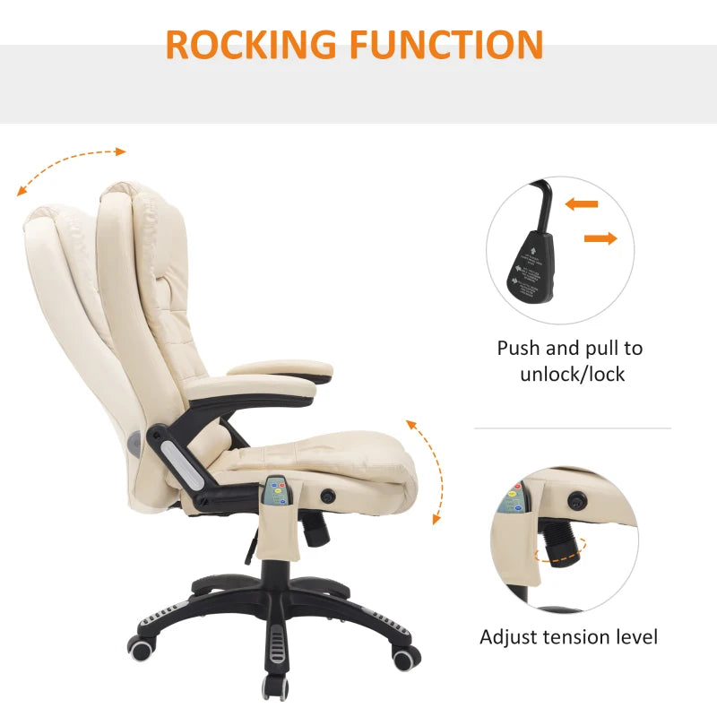 Beige Heated Massage Office Chair with High Back