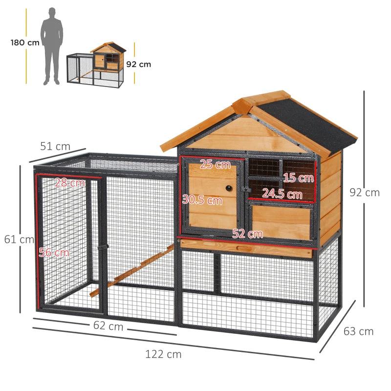 Light Yellow Wood-Metal Rabbit Hutch for Outdoor Pets 122x63x92cm