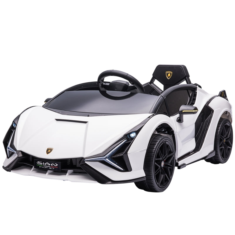 White 12V Kids Electric Ride-On Car with Remote Control and Music