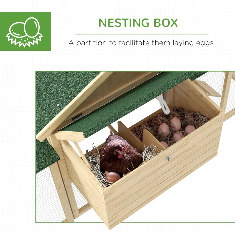 Wooden Chicken Coop with Run and Nesting Box - Large, 204 x 85 x 93cm (Brown)