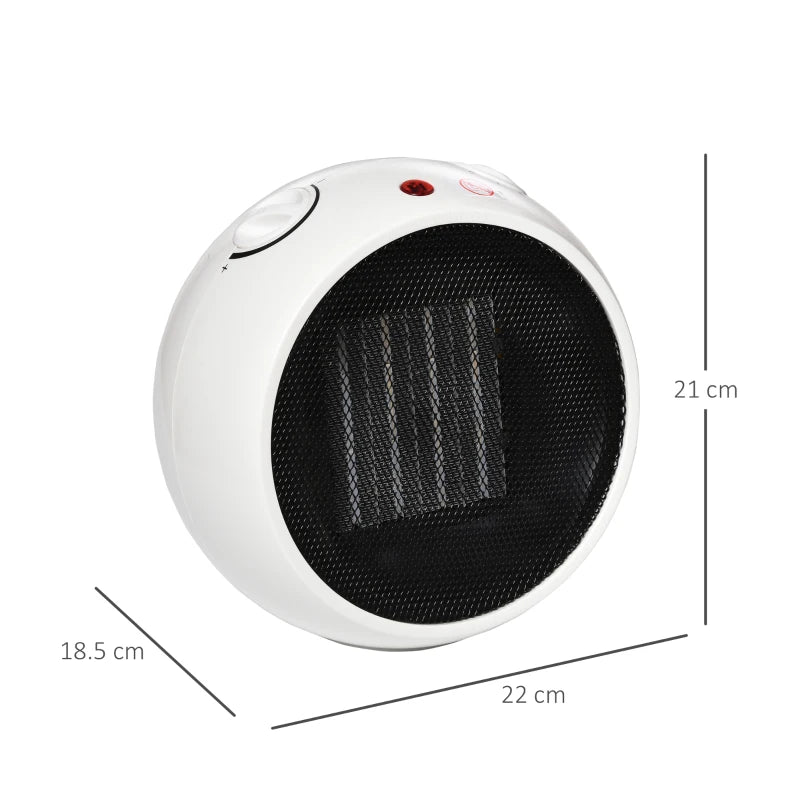 Compact Ceramic Electric Heater - 2 Heat Settings, Adjustable Temperature - White